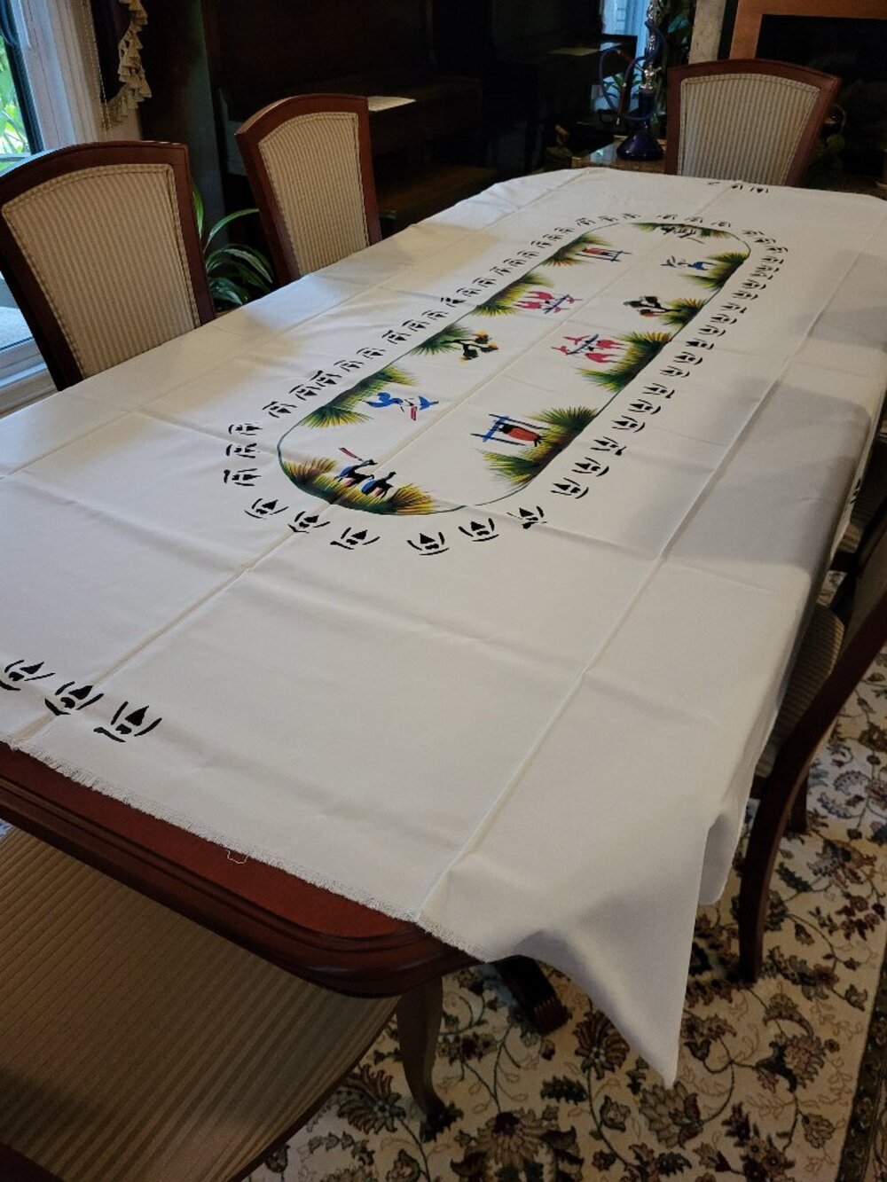 Handmade Vintage Rectangular Tablecloth & Matching Napkins from the Ivory Coast
